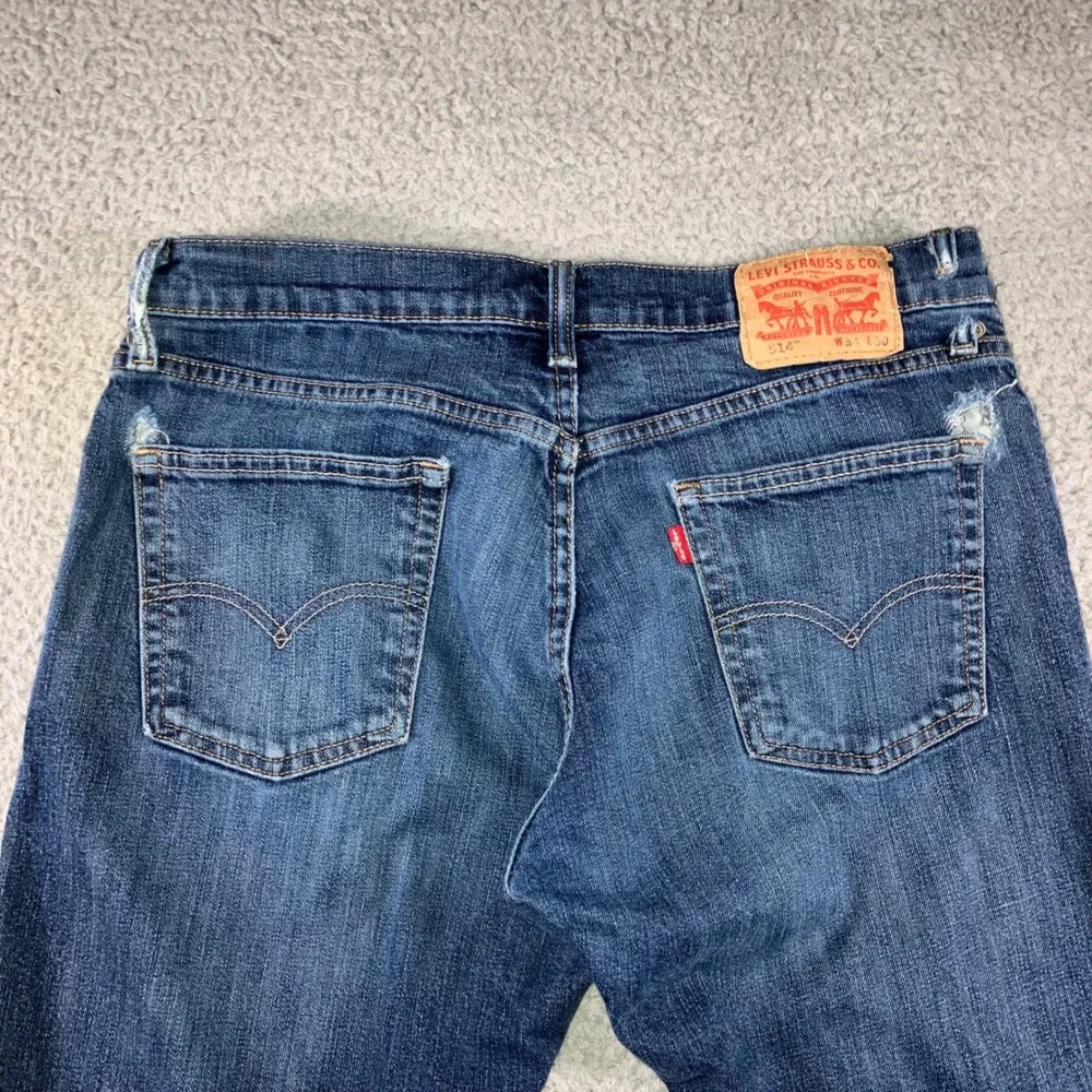 Levi 514 Straight Fit Jeans Mens 34x30 Blue Grunge Distressed Dark Wash Utility